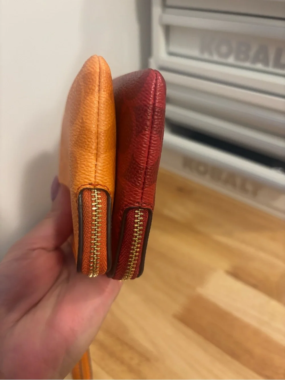 Coach Signature Double Wristlet Pouches — Orange & Red